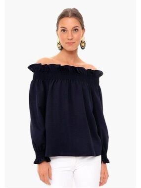 Tuckernuck Navy Off The Shoulder Ruffle Marguerite Blouse